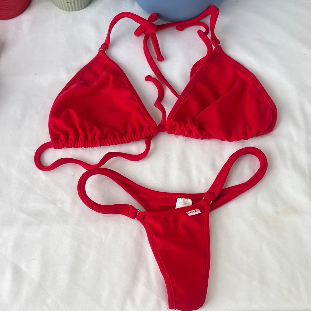 Red Triangle String Bikini Set - Picture 1 of 4
